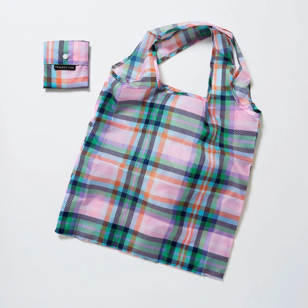 Project Ten Fold Up Nylon Shopper - Plaid