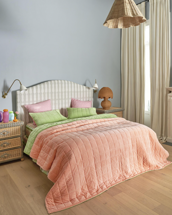 Kip & Co Peach Nile Velvet Quilted Bedspread