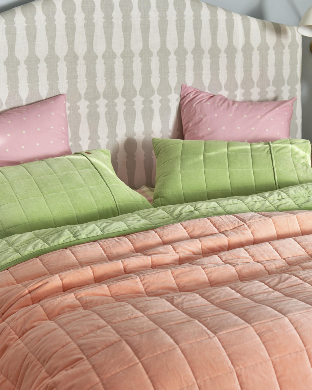 Kip & Co Peach Nile Velvet Quilted Bedspread