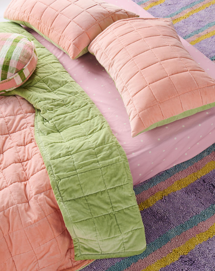 Kip & Co Peach Nile Velvet Quilted Bedspread