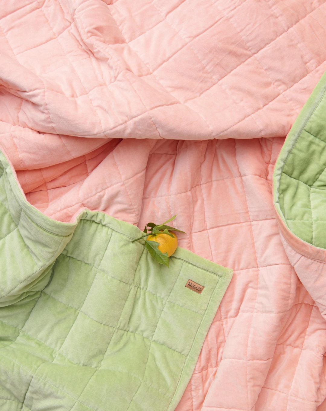 Kip & Co Peach Nile Velvet Quilted Bedspread