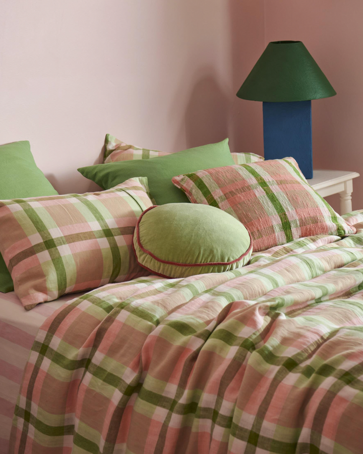 Kip & Co Pistachio Tartan Linen Fitted Sheet