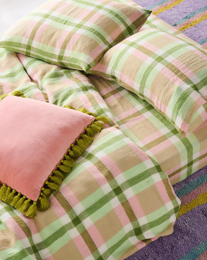 Kip & Co Pistachio Tartan Linen Fitted Sheet