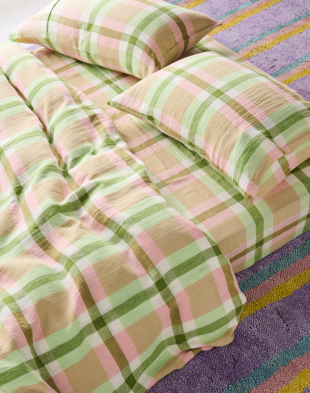 Kip & Co Pistachio Tartan Linen Fitted Sheet