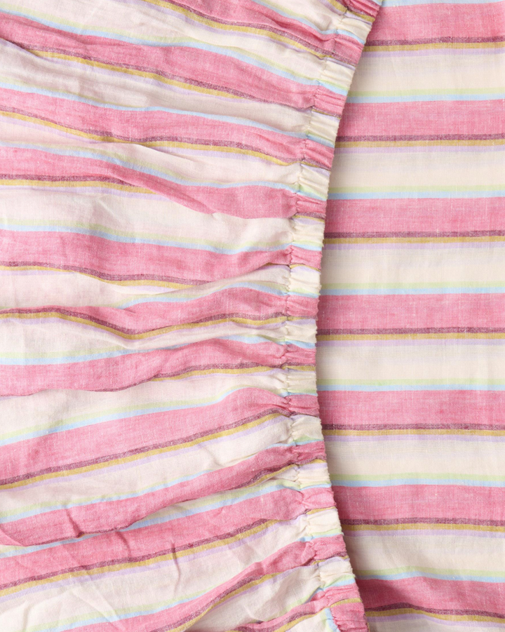 Kip & Co Rose Water Stripe Linen Fitted Sheet