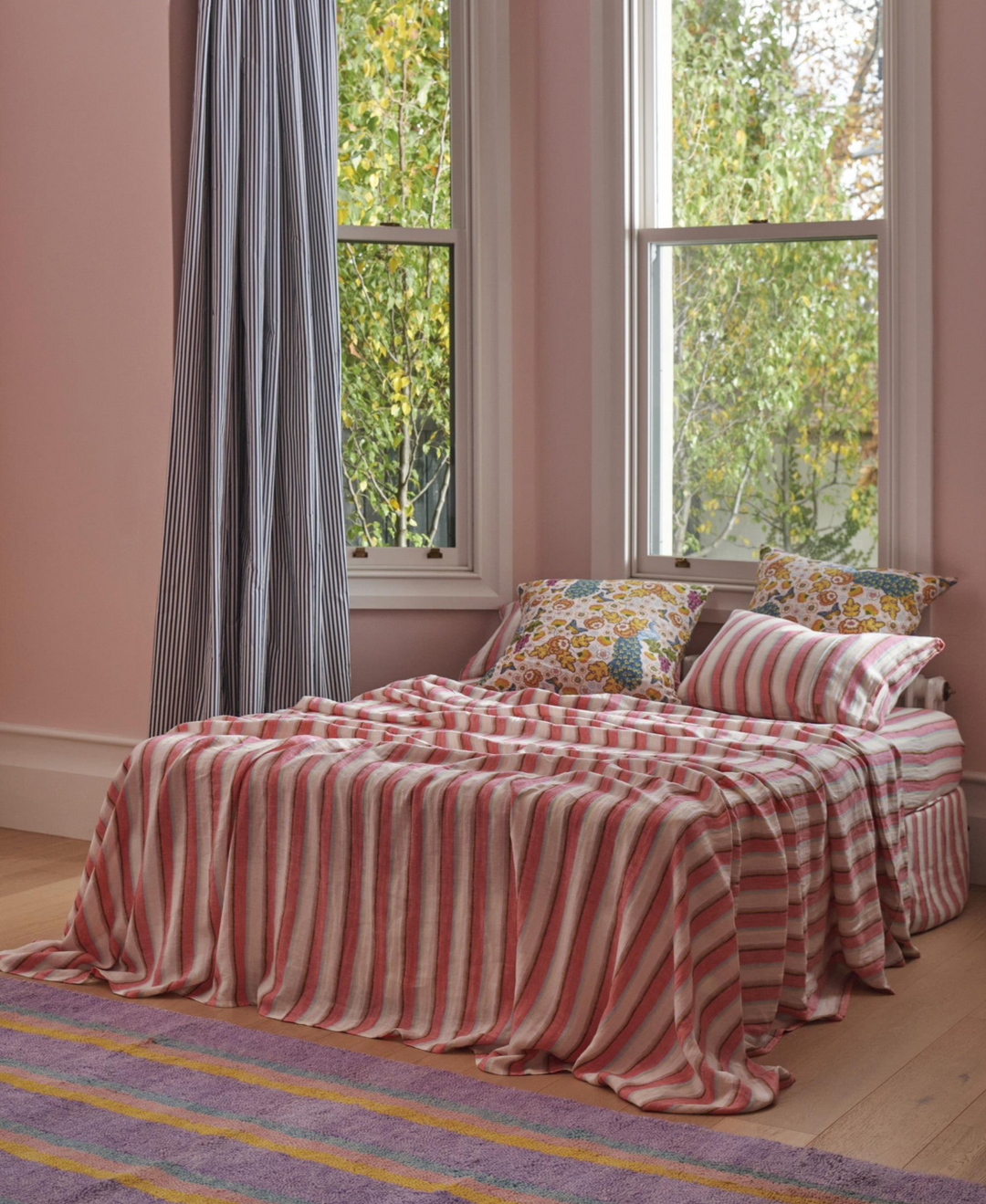 Kip & Co Rose Water Stripe Linen Fitted Sheet