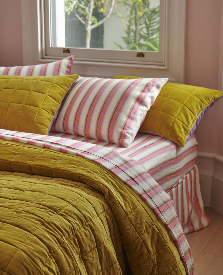 Kip & Co Rose Water Stripe Linen Fitted Sheet