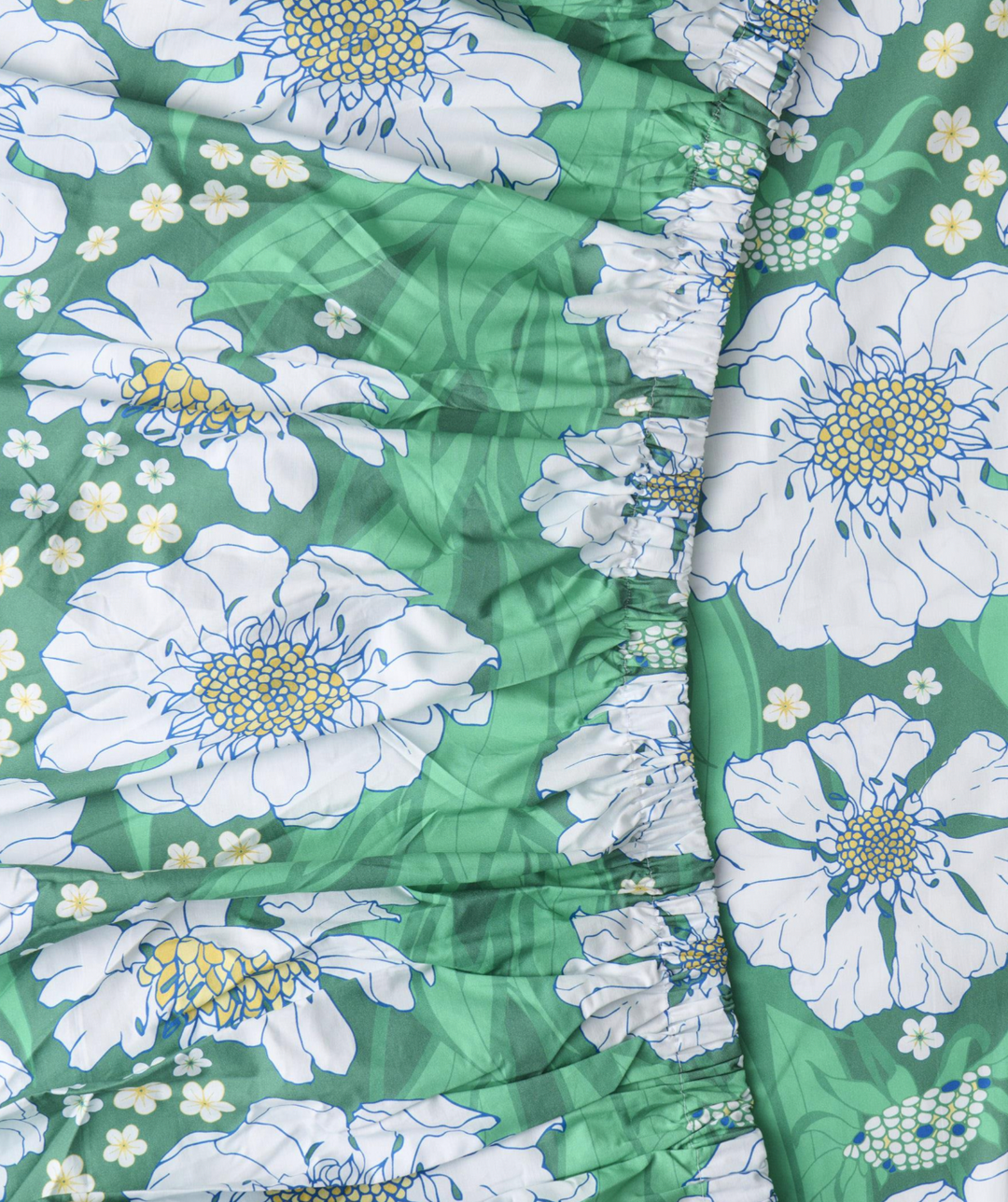 Kip & Co Tumbling Flowers Green Organic Cotton Fitted Sheet