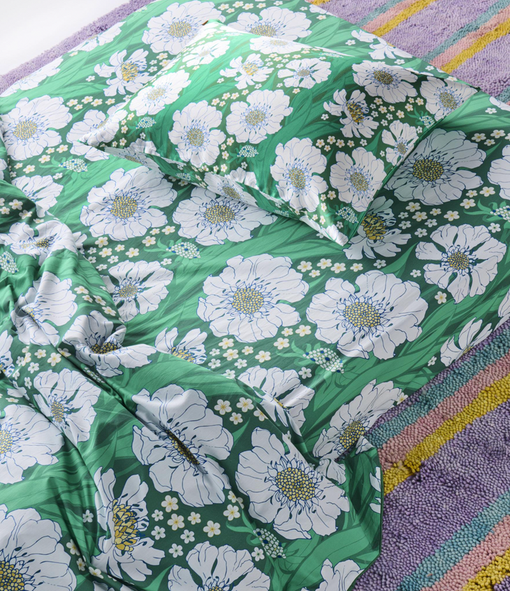 Kip & Co Tumbling Flowers Green Organic Cotton Fitted Sheet