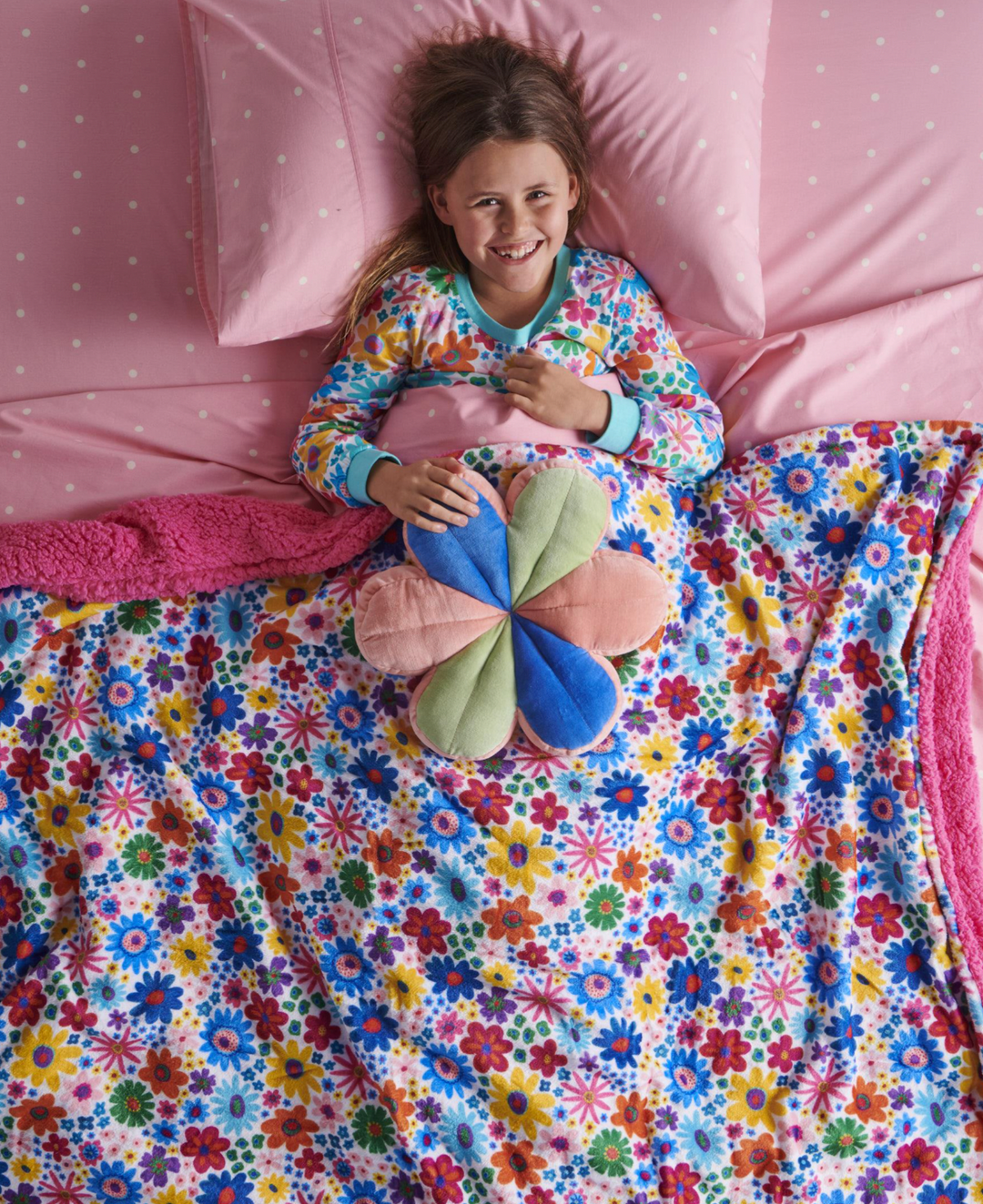 Kip & Co Rainbow Flowers Kids Kuddle Blanket