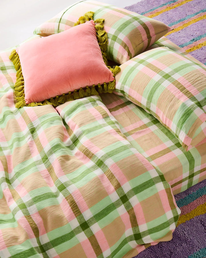 Kip & Co Pistachio Tartan Linen Quilt Cover