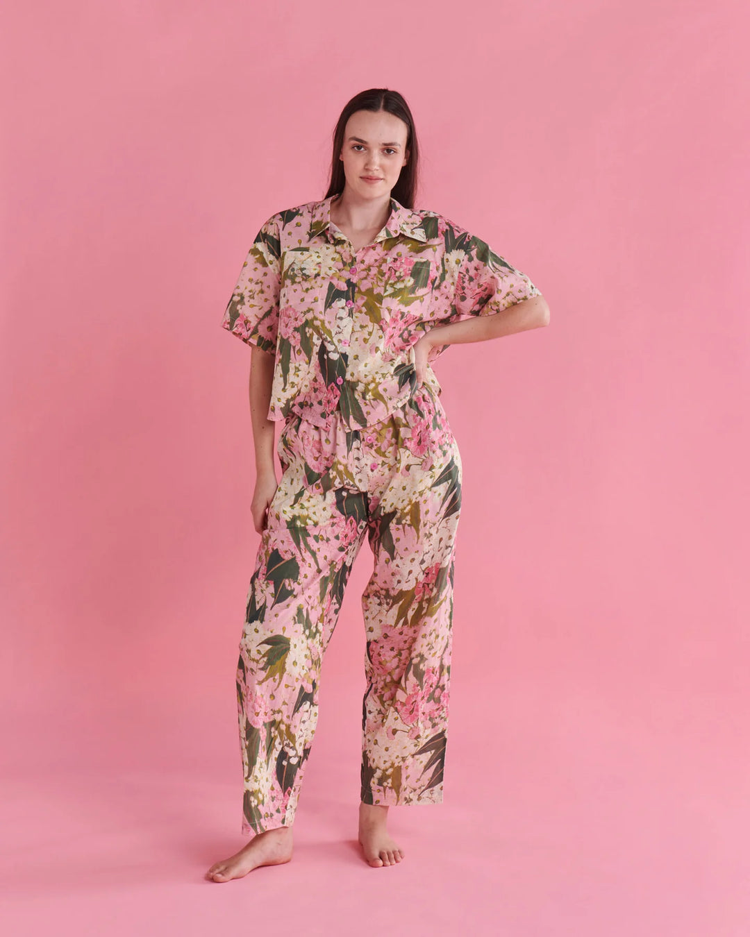 Kip & Co Bush Blossom Organic Cotton Short Sleeve Shirt & Pant Pyjama Set