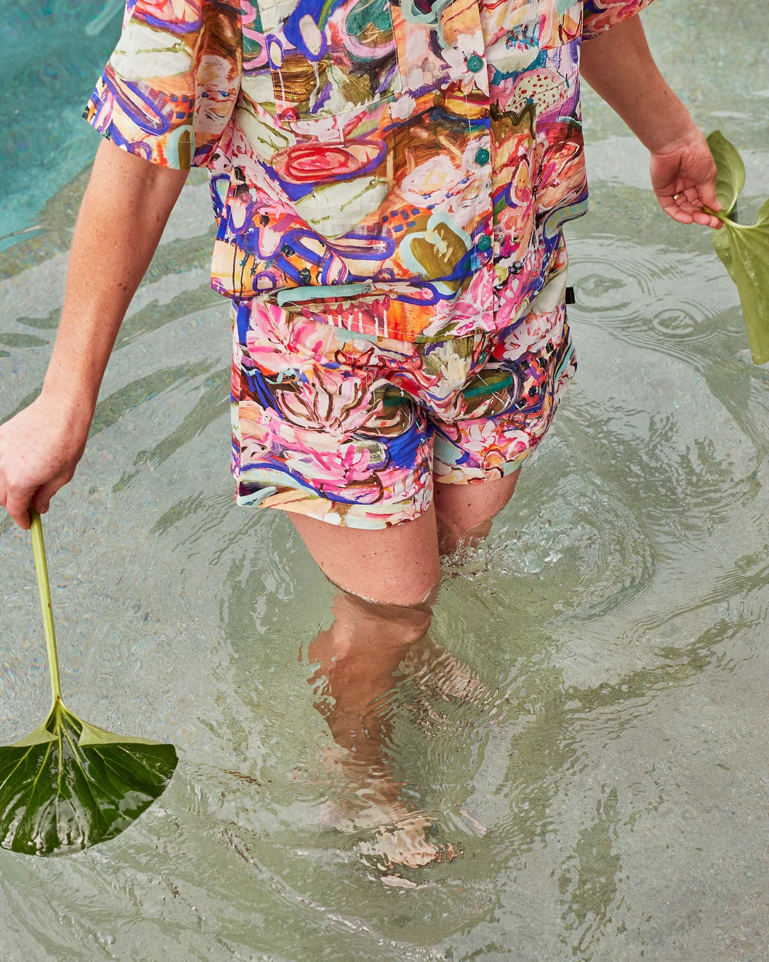 Kip & Co x Kezz Brett Waterlily Waterway Short Sleeve Shirt & Short Pyjama Set